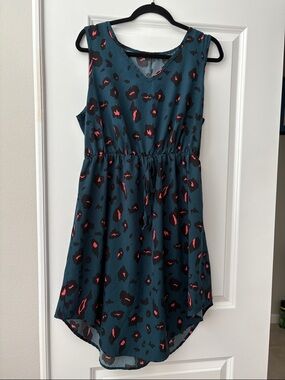 SHEIN Women’s Teal Floral Print Sleeveless Dress with Hot Pink Accents 1XL